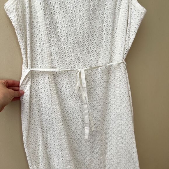 Talbots White Eyelet Lace Dress Cotton A Line - 14 - Picture 3 of 7